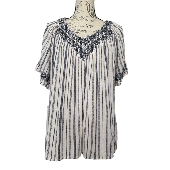 Knox Rose Tops - Knox Rose Striped Boho Top Size XL